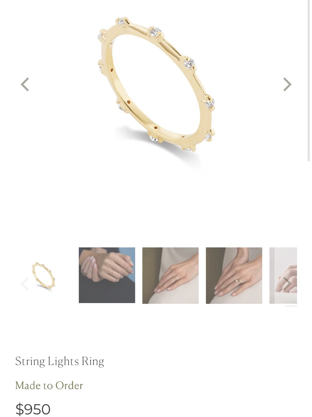 String Lights Ring - Floating Diamond Stacking Ring in 14k size 8
